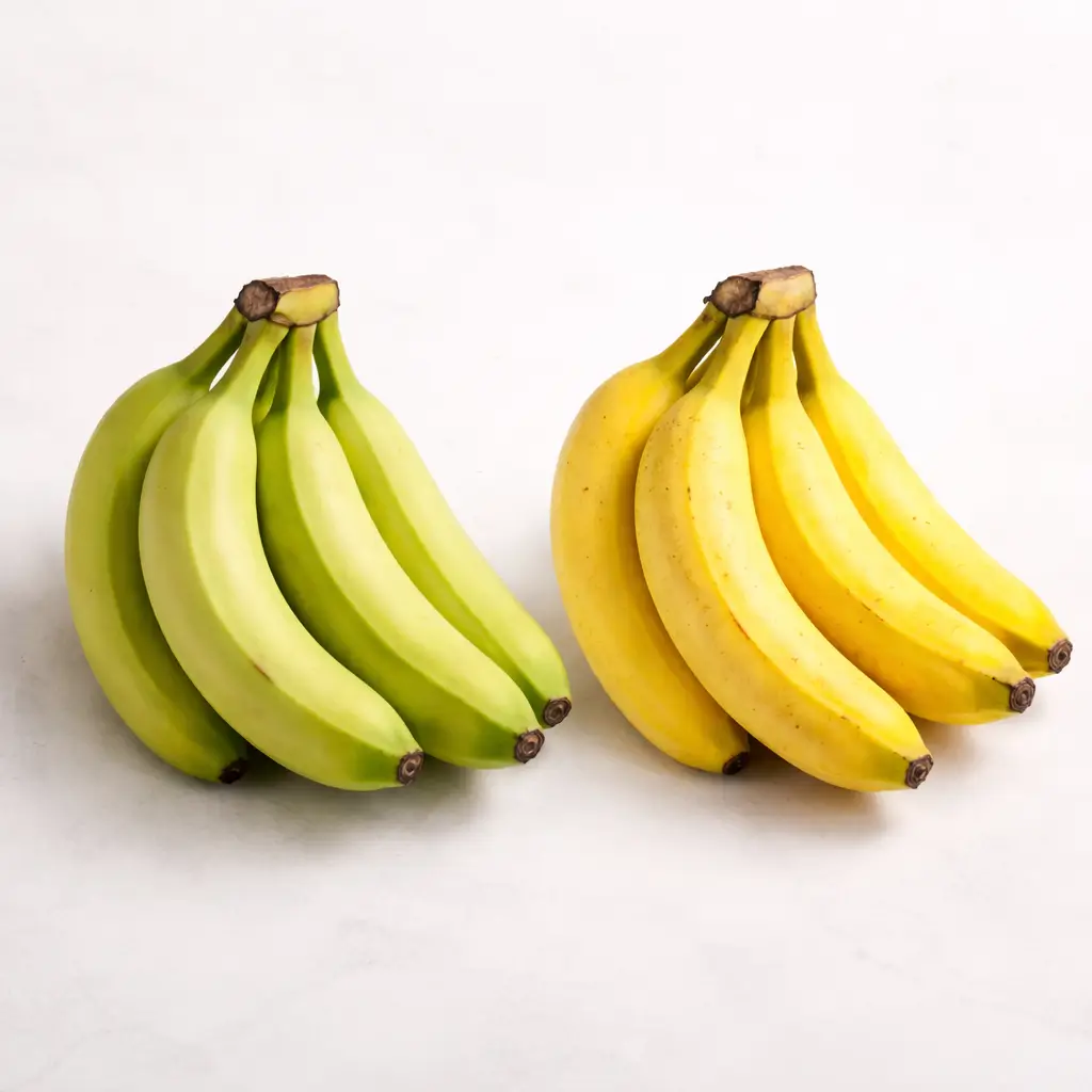 Green bananas compared to ripe yellow bananas