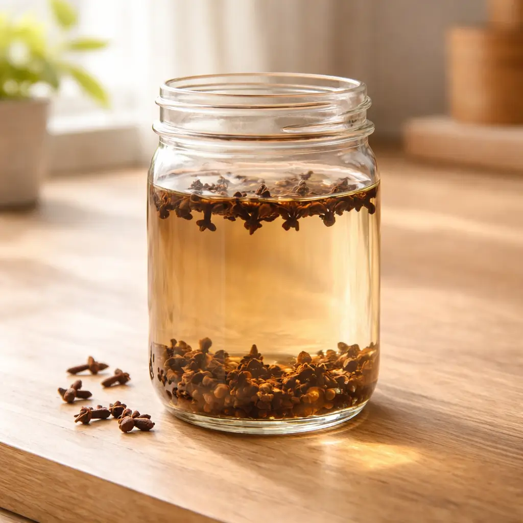 Cloves soaking in water for infused clove water recipe
