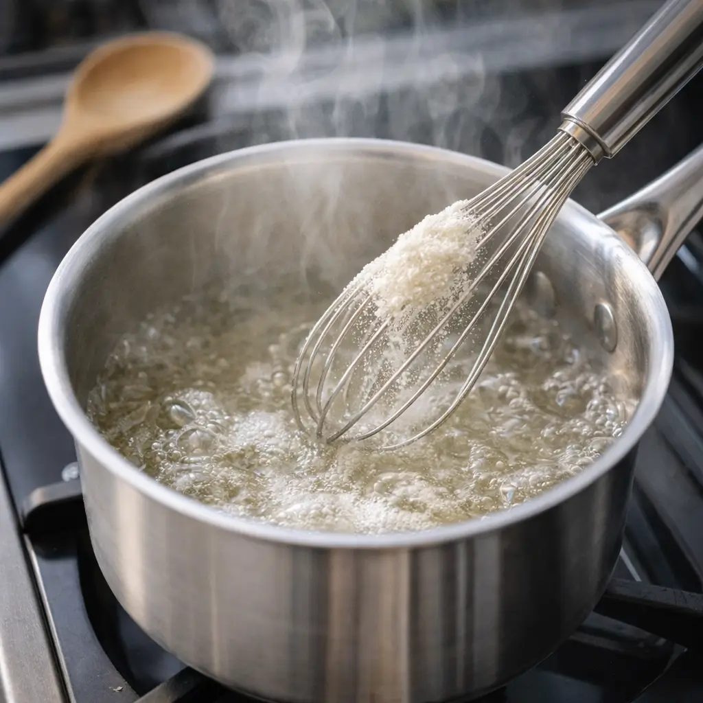 Dissolving agar agar in boiling water for Japanese jello weight loss recipe