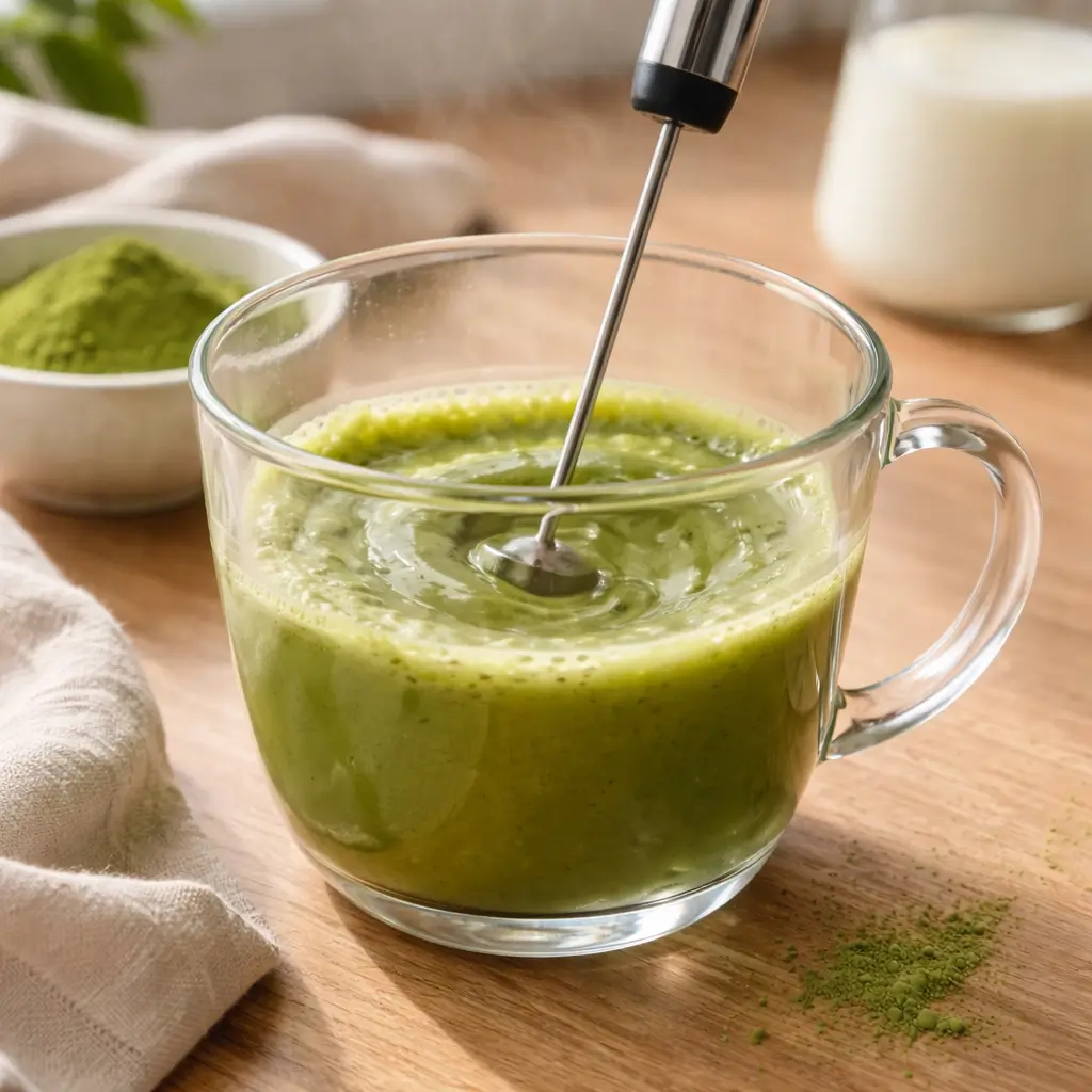 mixing matcha using the matcha trick recipe method