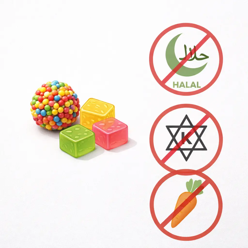 Gummy candy not suitable for halal kosher or vegetarian diets