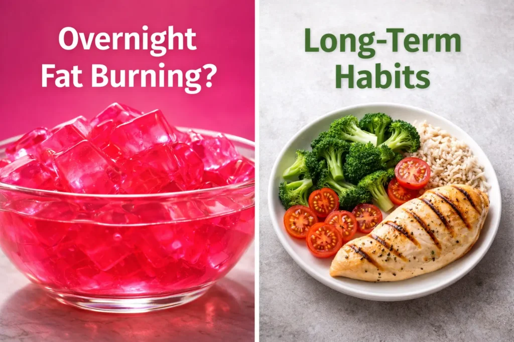 Comparison between pink gelatin myth and balanced diet reality