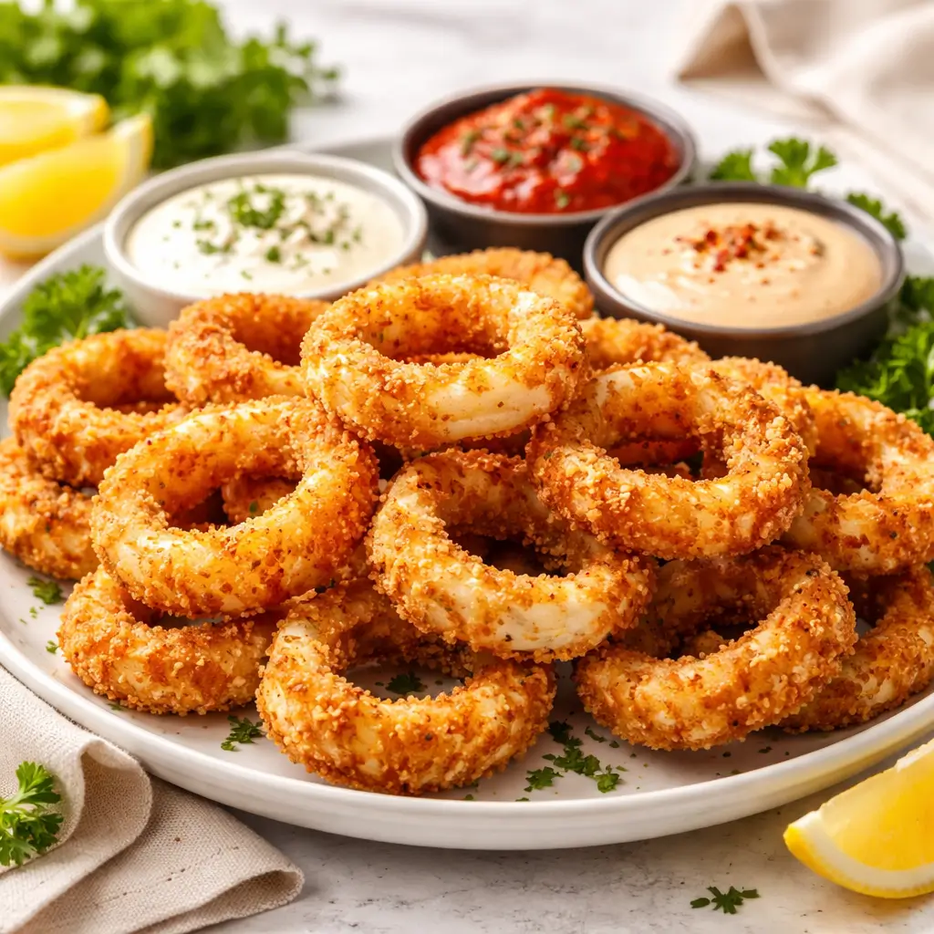 cottage cheese onion rings with dipping sauces serving idea