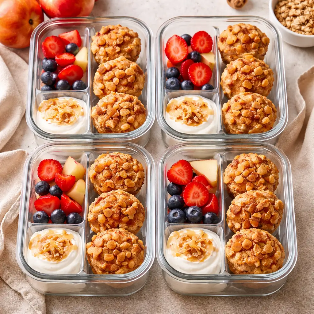 cinnamon apple cottage cheese bites meal prep containers