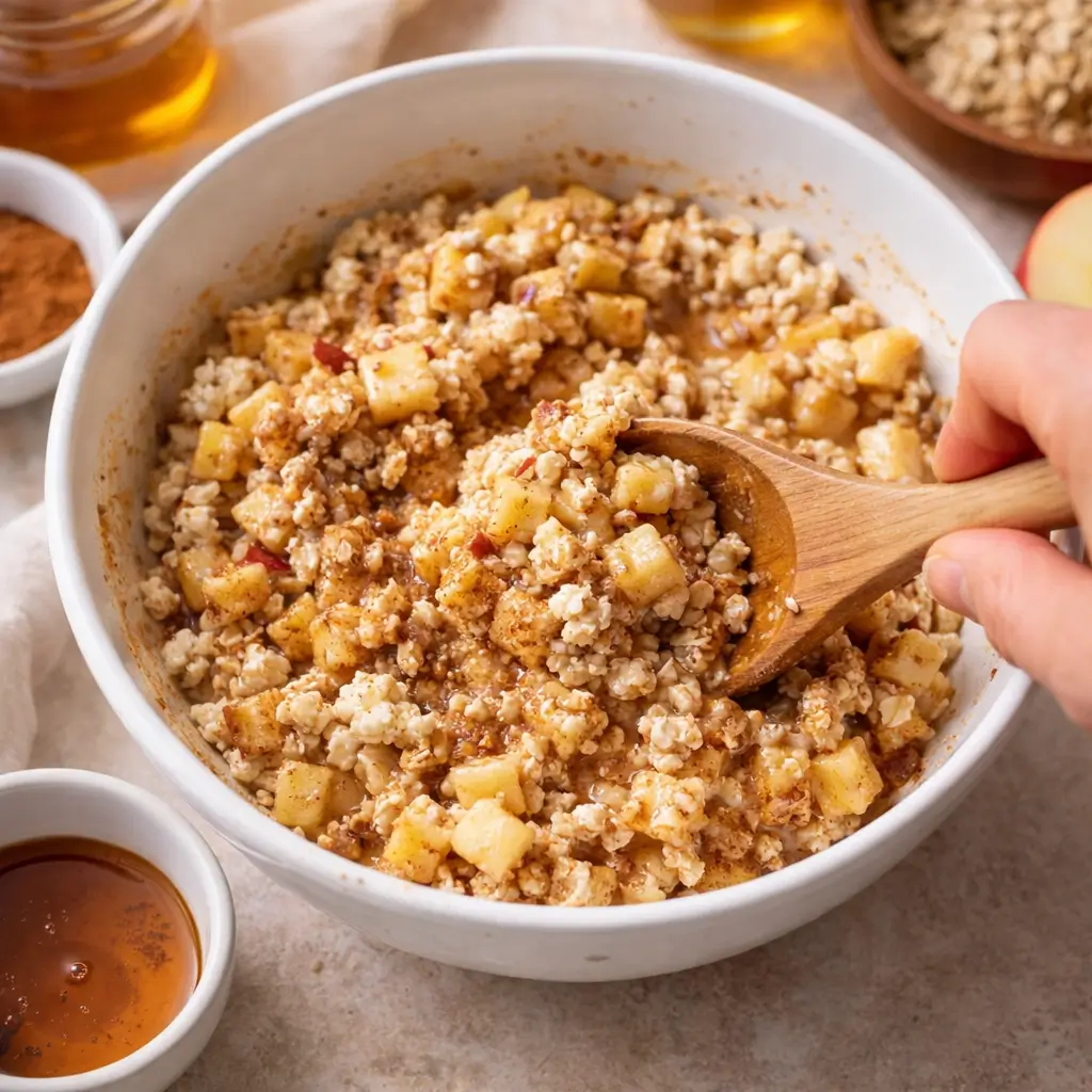 mixing apple cinnamon cottage cheese mixture