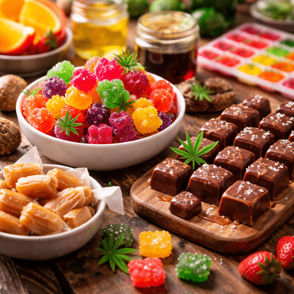 colorful homemade cannabis candy recipes including gummies chocolate and caramel
