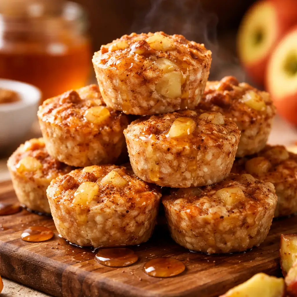 cinnamon apple cottage cheese bites stacked with honey drizzle