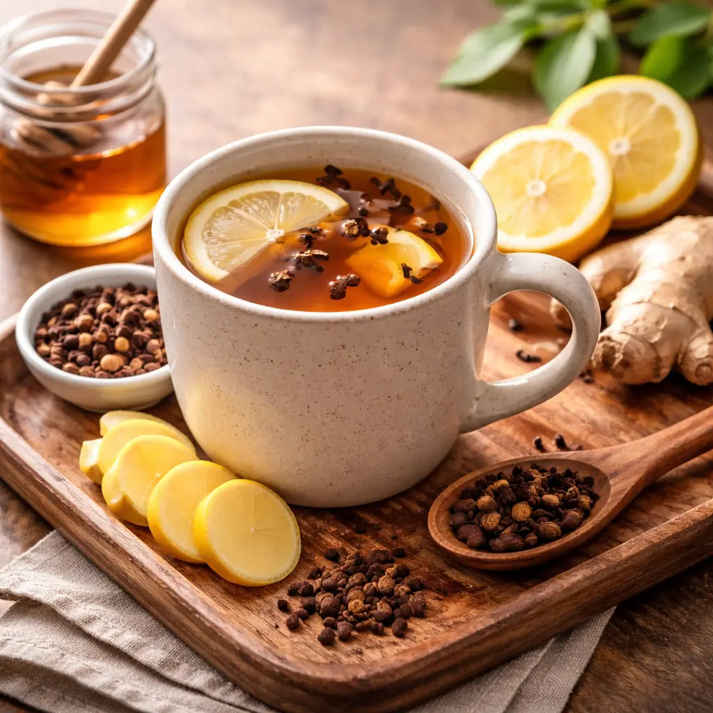 clove tea with lemon and ginger variation herbal tea drink