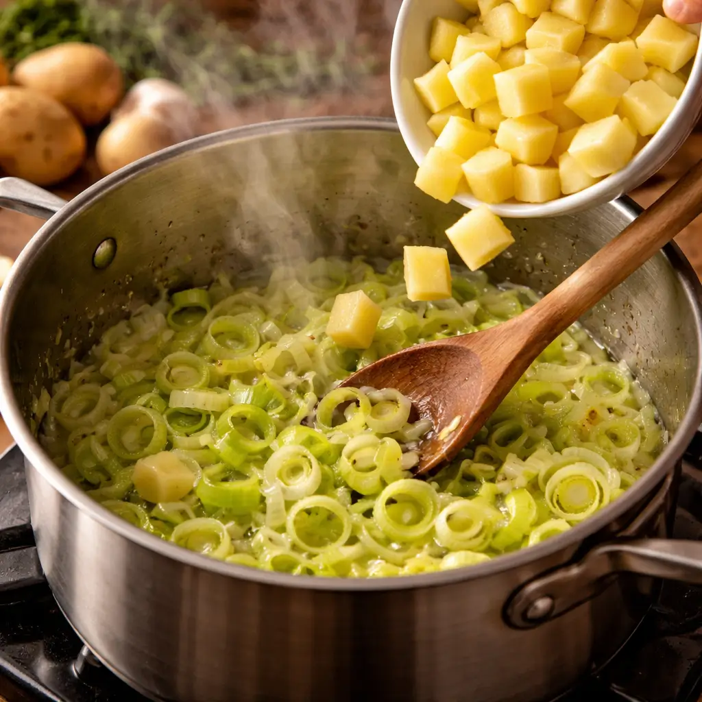 cooking once upon a chef potato leek soup in pot