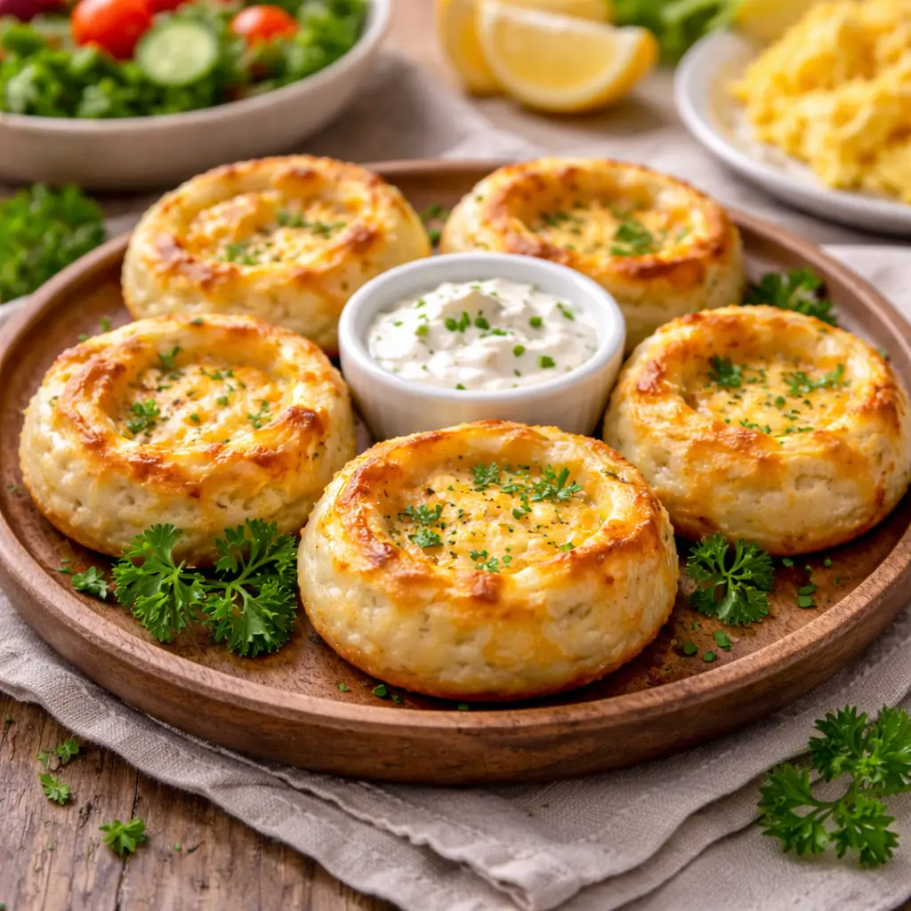 Cottage cheese onion ring muffin cups served as a savory snack