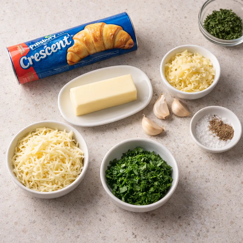 Ingredients for crescent roll garlic bread recipe