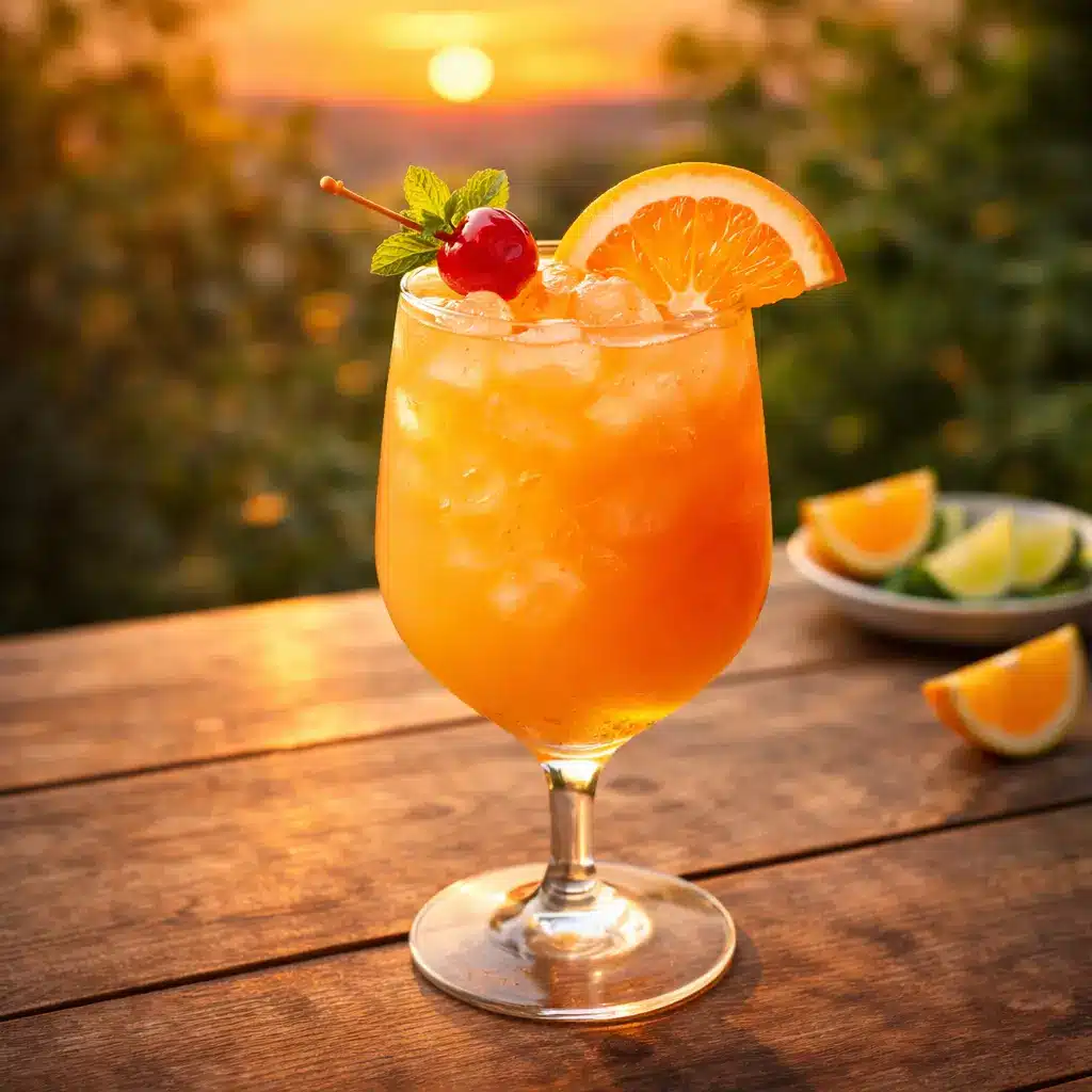 sunset style desert sun cocktail recipe with citrus garnish