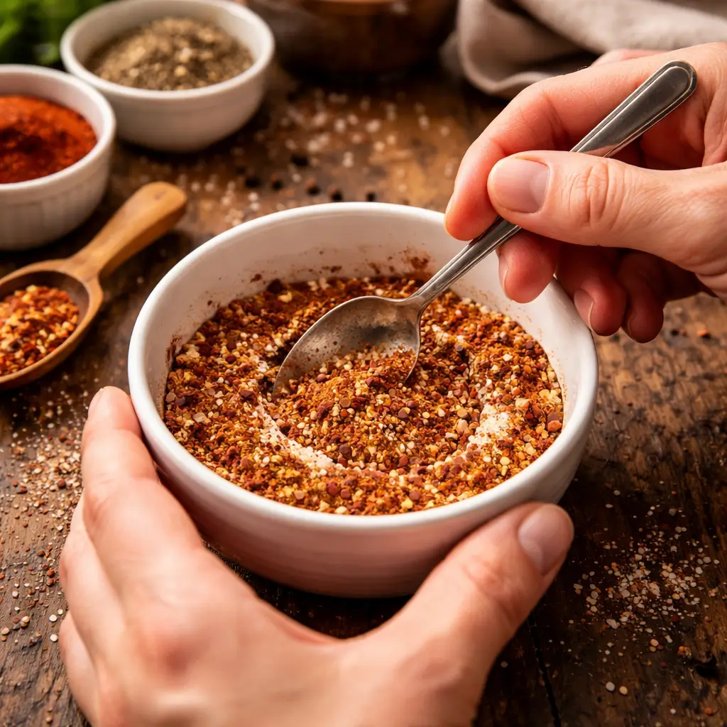 mixing homemade zaxby's fry seasoning
