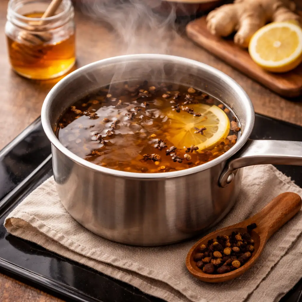 preparing clove tea recipe for weight loss simmering cloves in pot