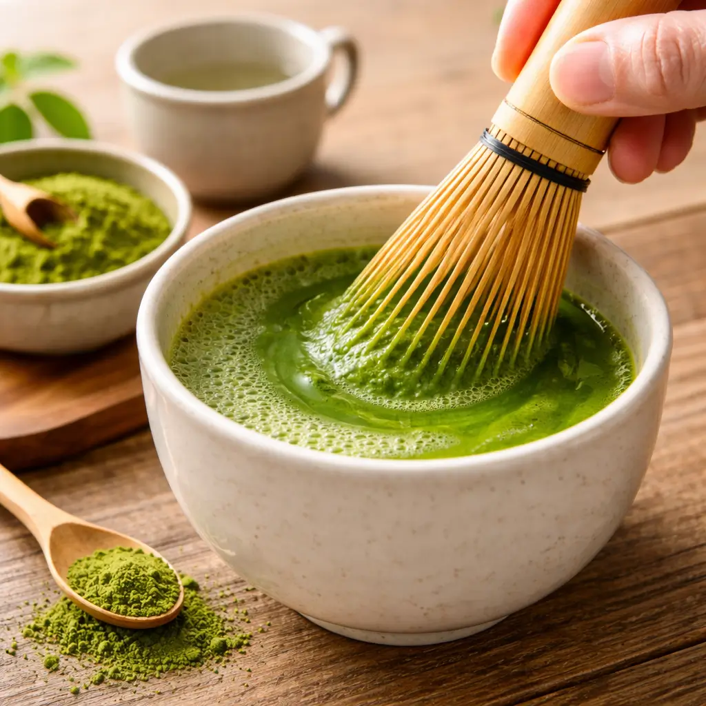 how to make matcha tea at home whisking matcha powder