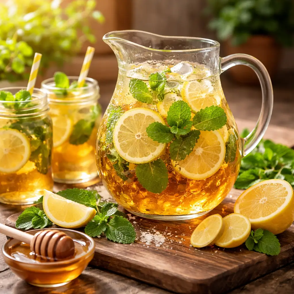 iced herbal tea recipes with lemon and mint for refreshing summer drink
