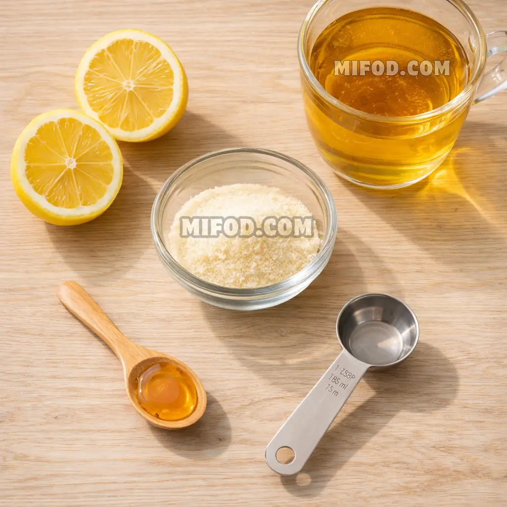 Ingredients for Jennifer Ashton gelatin recipe including gelatin powder lemon and honey