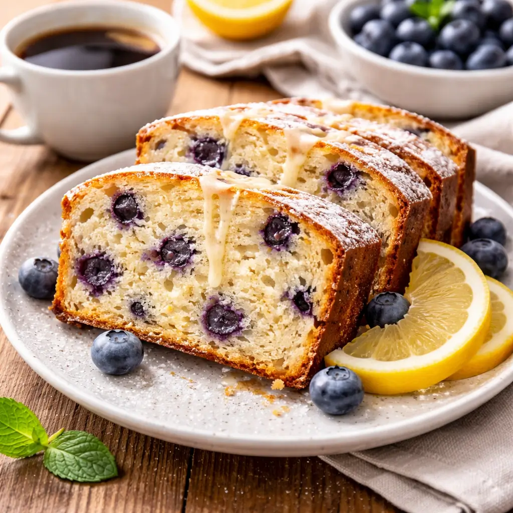served slices of Ina Garten lemon blueberry bread recipe