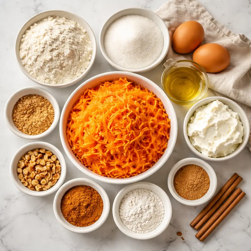Ingredients for Lloyd carrot cake recipe