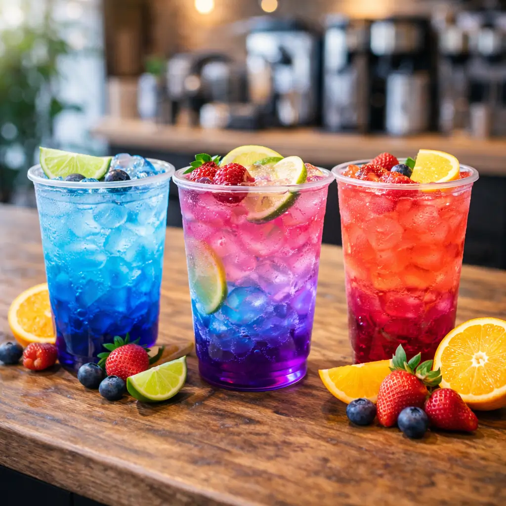 Different lotus drink flavors and colors