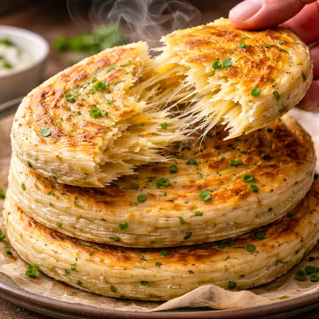lqqm puff paratha chive onion flatbread 5pc, frozen crispy flaky layers