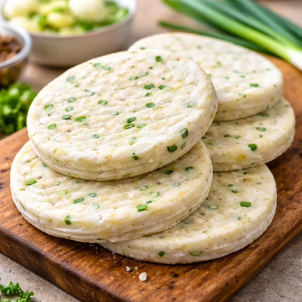 lqqm puff paratha chive onion flatbread 5pc, frozen uncooked flatbread pieces
