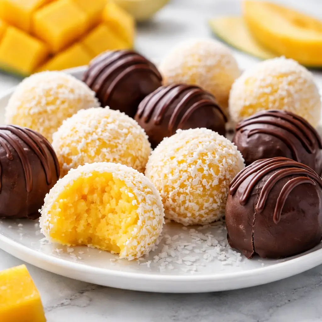 No Bake Mango Truffles Recipe creamy tropical dessert close up