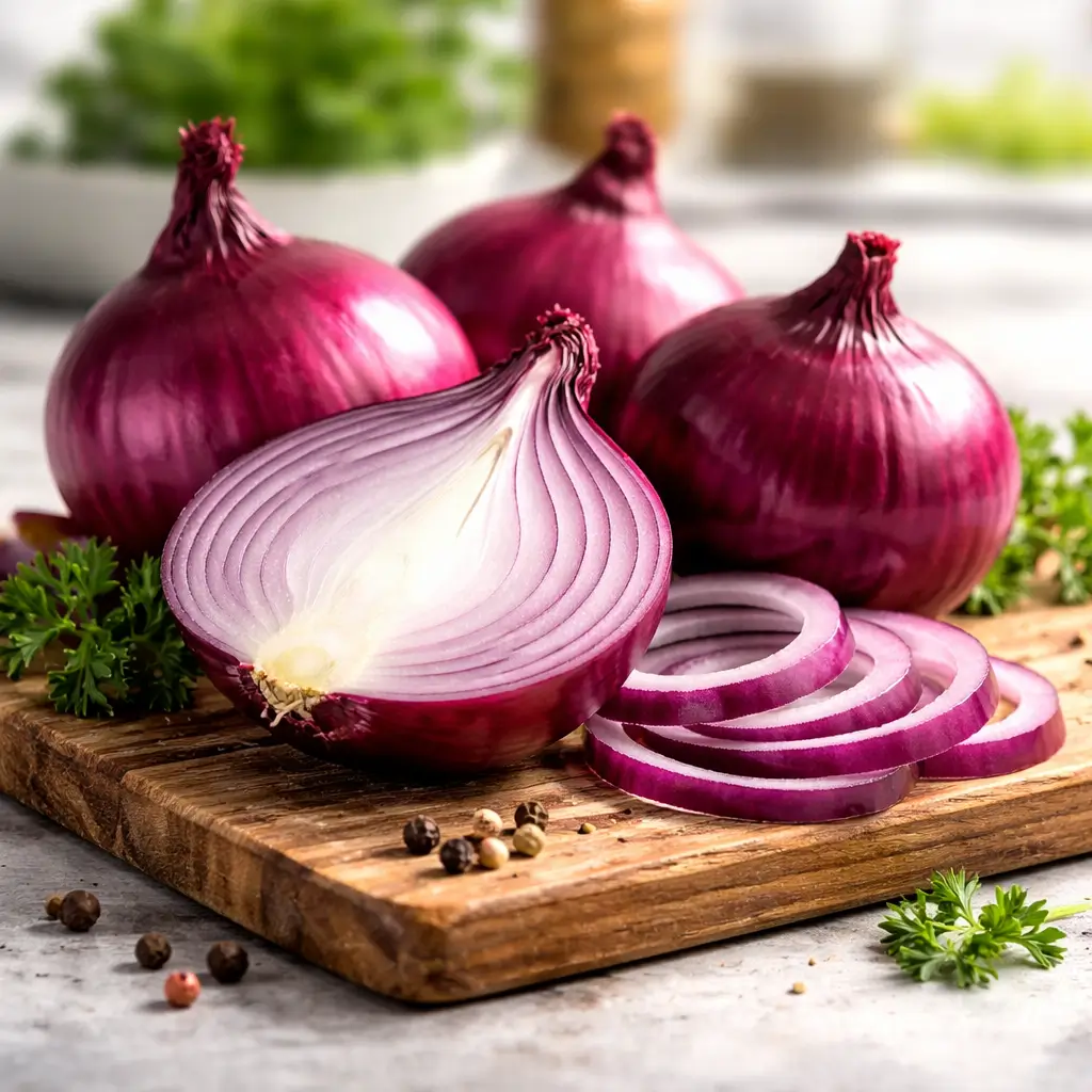 fresh red onion sliced showing texture and color
