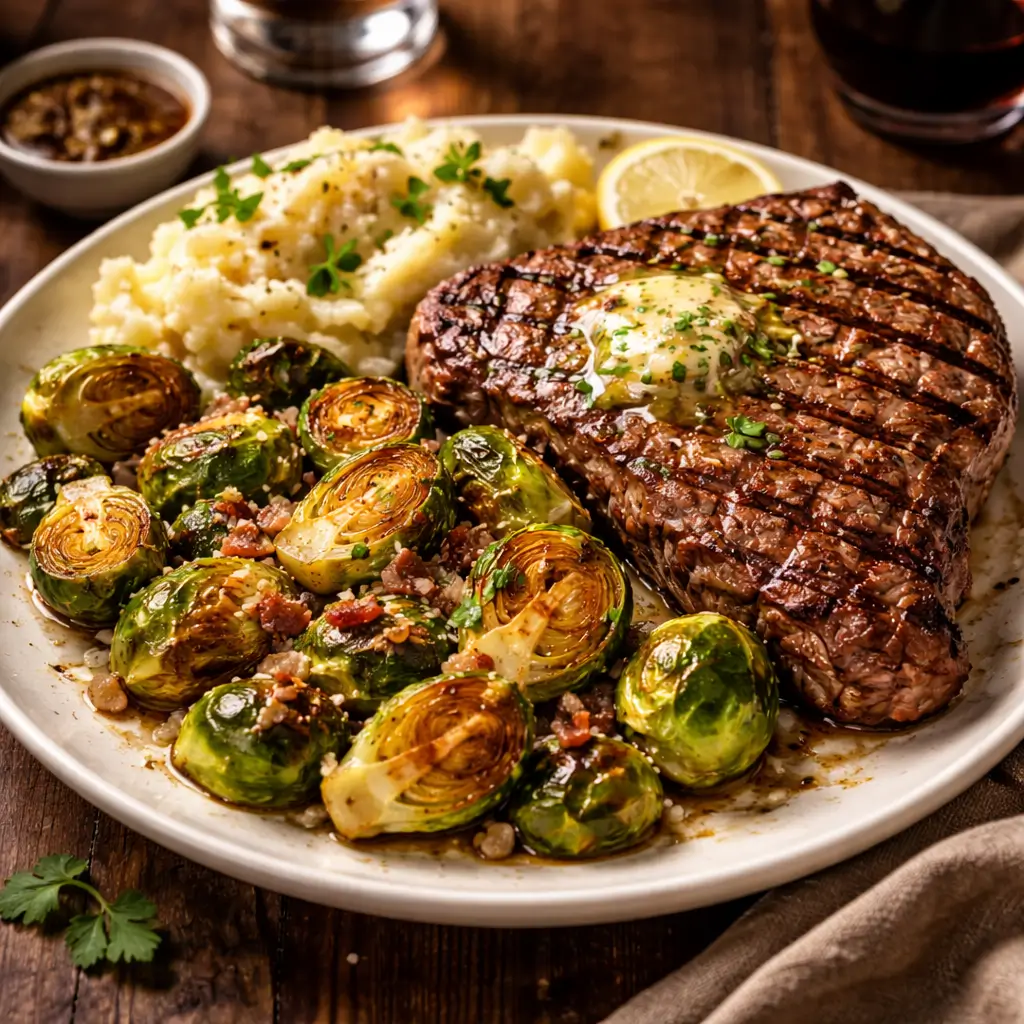 saltgrass brussel sprouts recipe served with grilled steak dinner