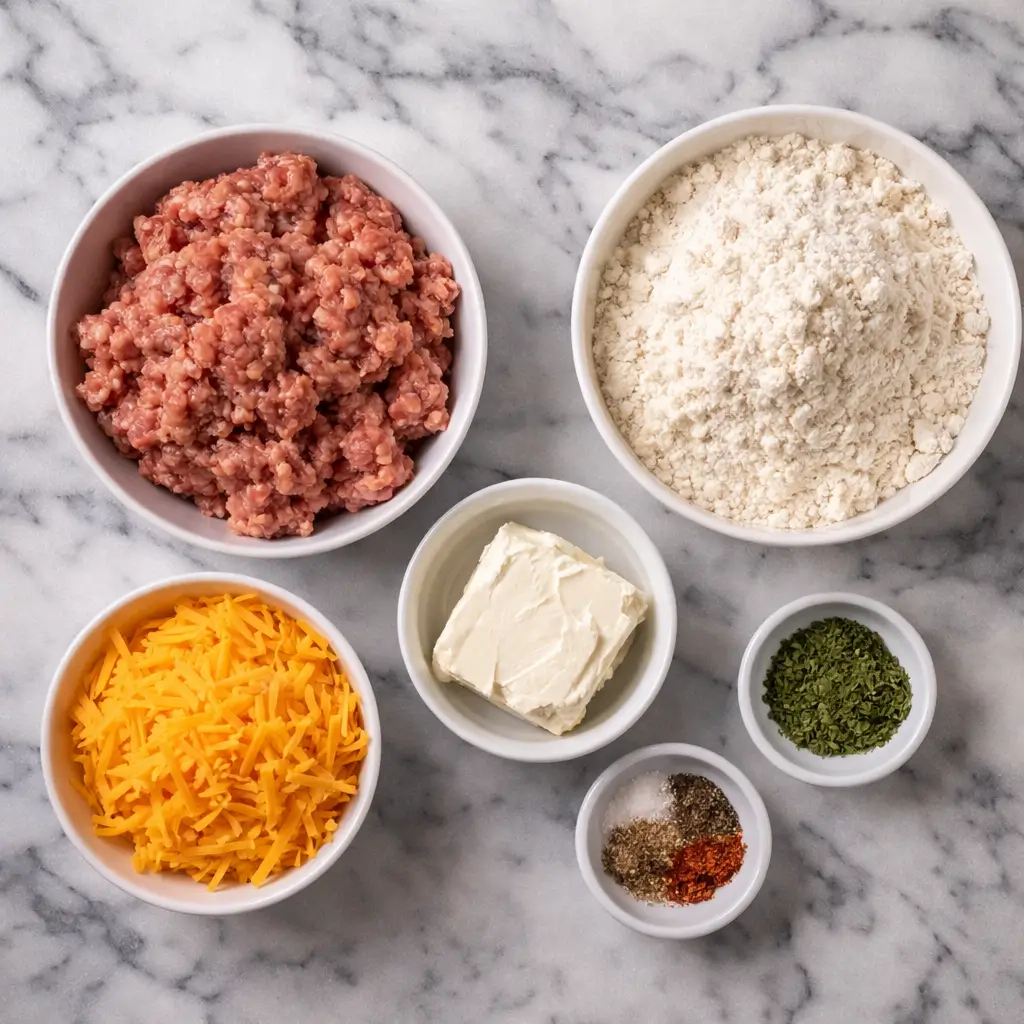 ingredients for Ina Garten sausage balls recipe