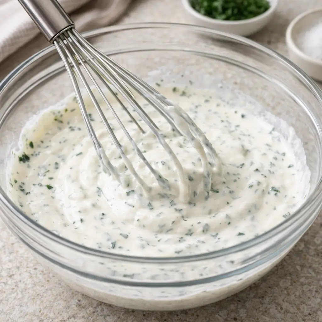 mixing taco mac ranch recipe in bowl