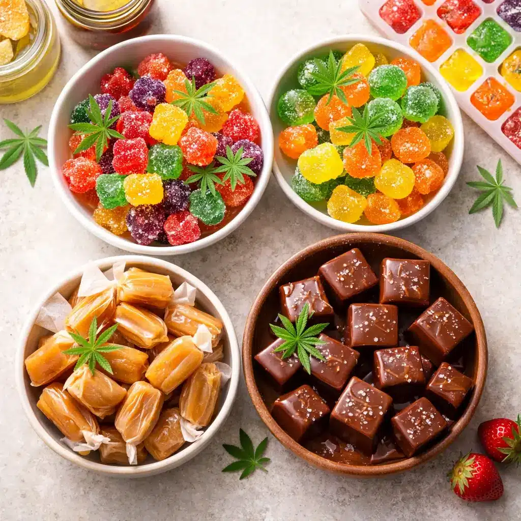different types of cannabis candy gummies hard candy chocolate caramel