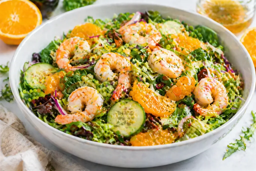 shrimp citrus salad with oranges and greens