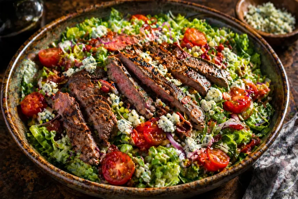 steak chopped salad with blue cheese
