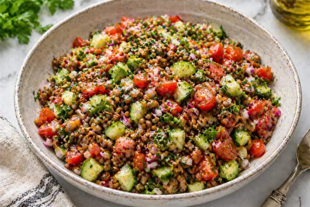 mediterranean lentil salad bowl