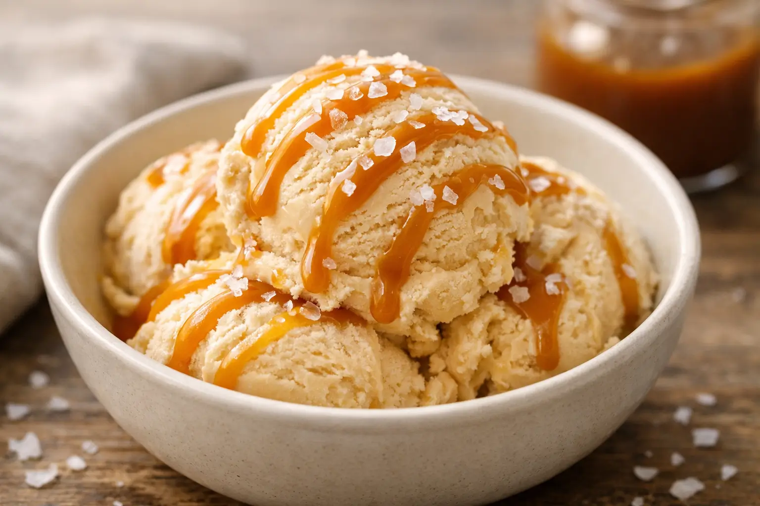 Ninja Creami salted caramel ice cream in a bowl