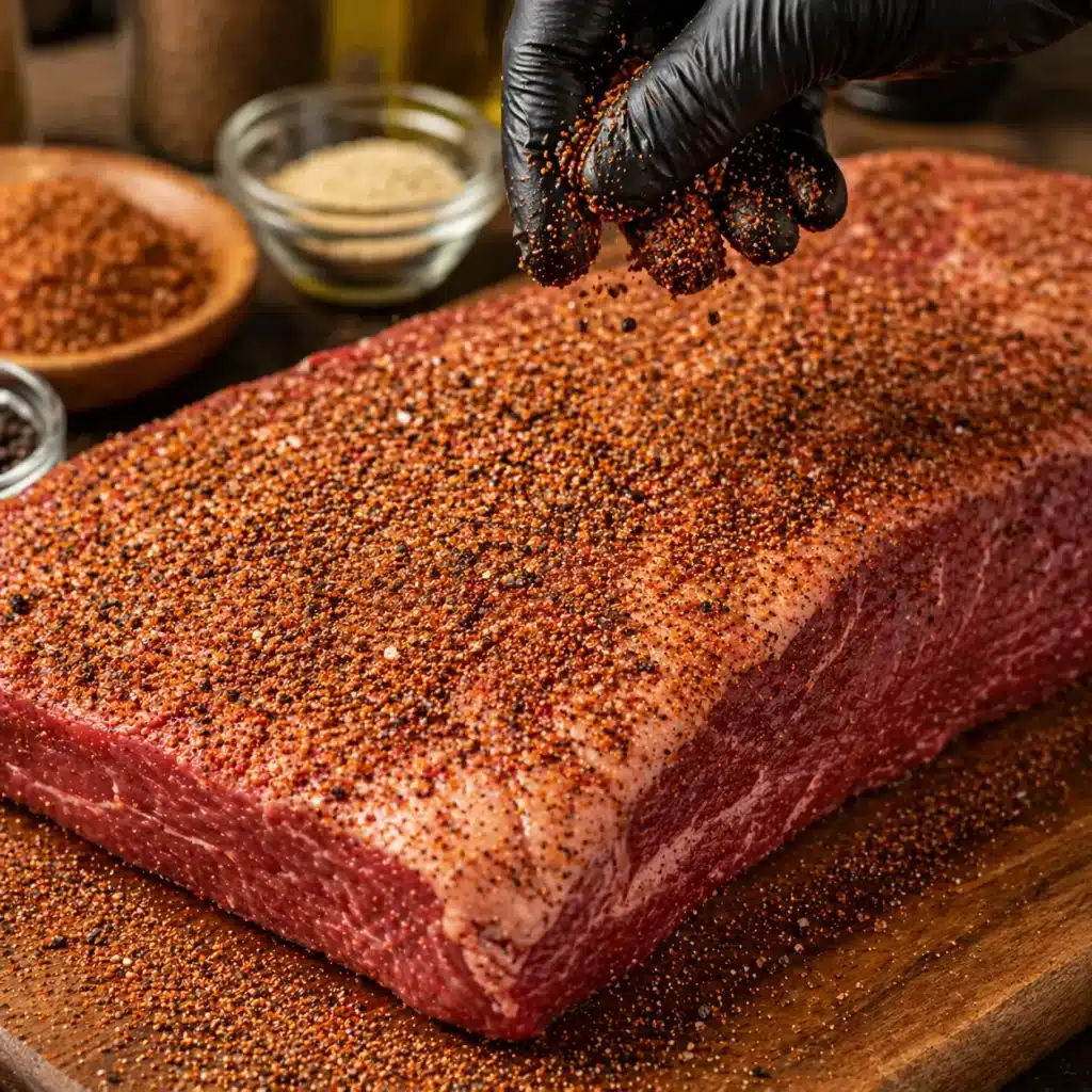 seasoning brisket evenly