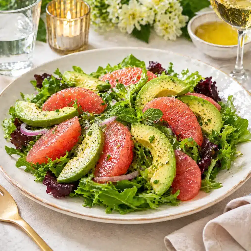 Served avocado grapefruit salad