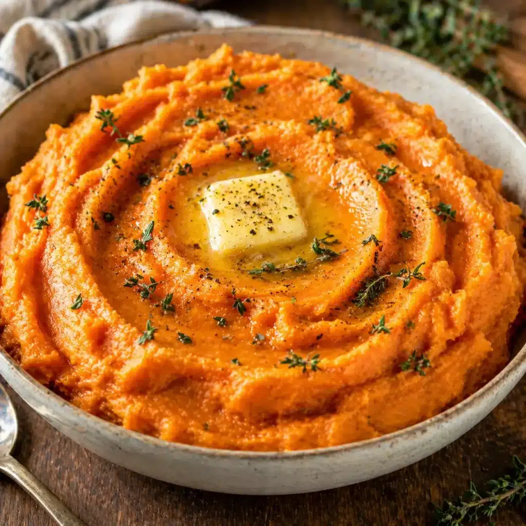 plated mashed sweet potatoes with garnish