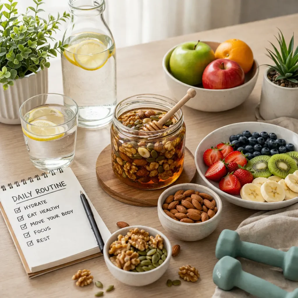 daily routine with honey recipe for brain and healthy foods