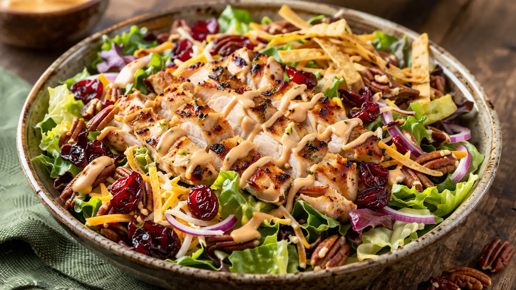 Bob Evans Wildfire Salad Recipe served fresh with grilled chicken and toppings