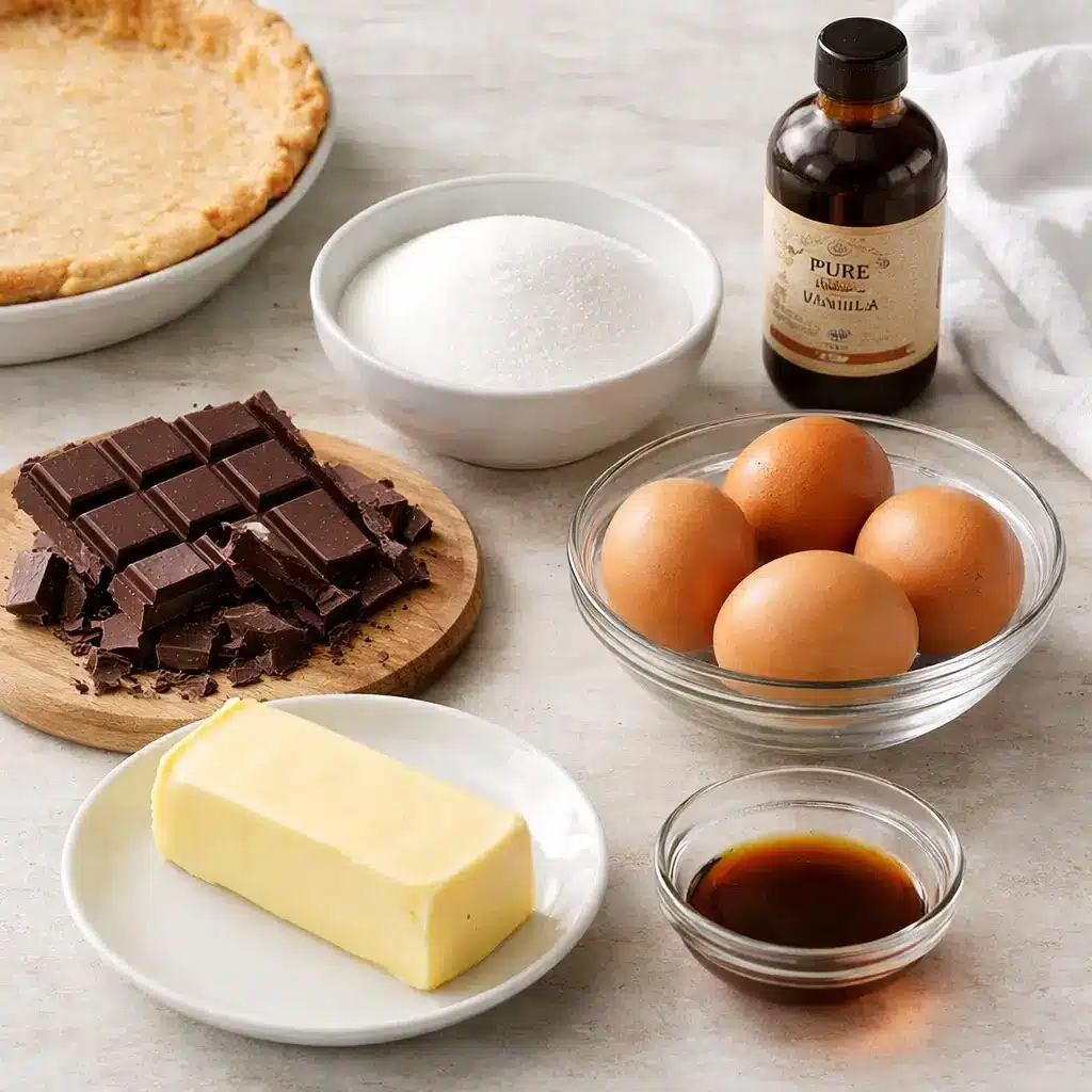ingredients for Ina Garten chocolate silk pie recipe