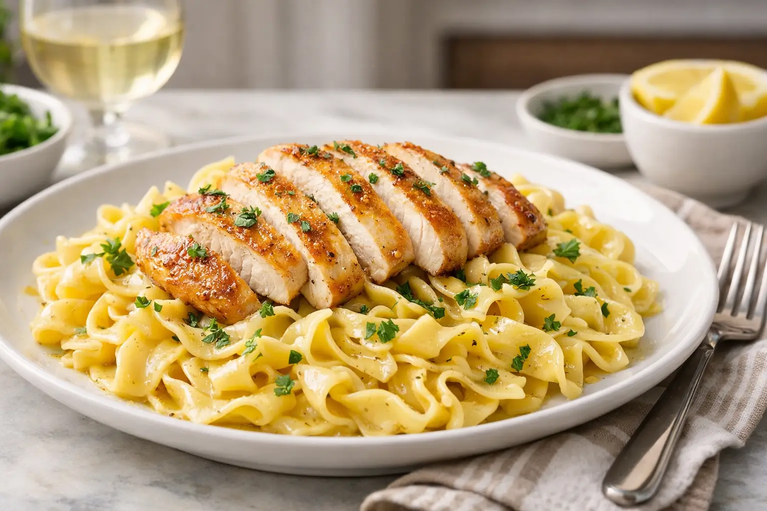 Ina Garten Chicken with Buttered Noodles Recipe plated beautifully