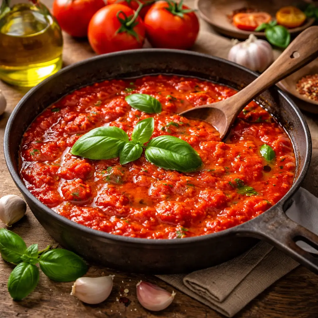 cooking ina garten tomato sauce recipe simmering in pan