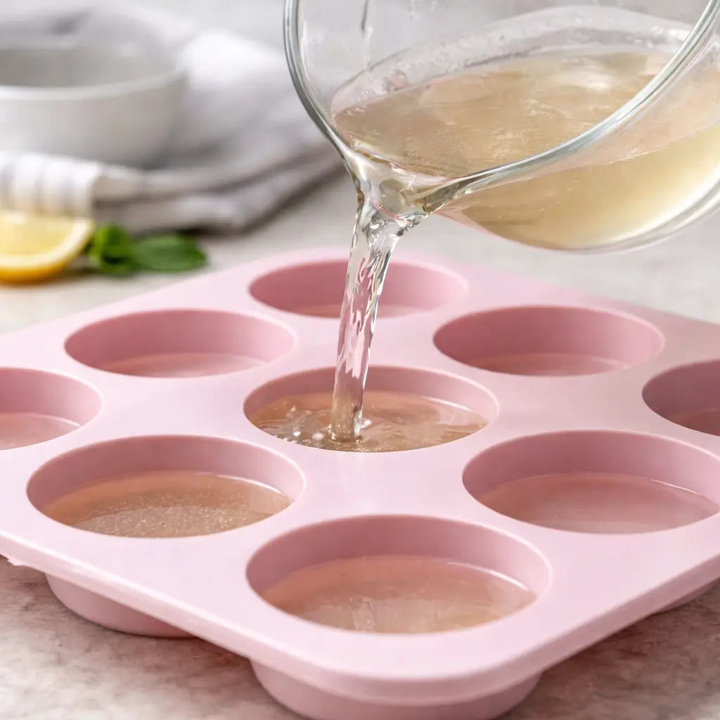 pouring gelatin into molds