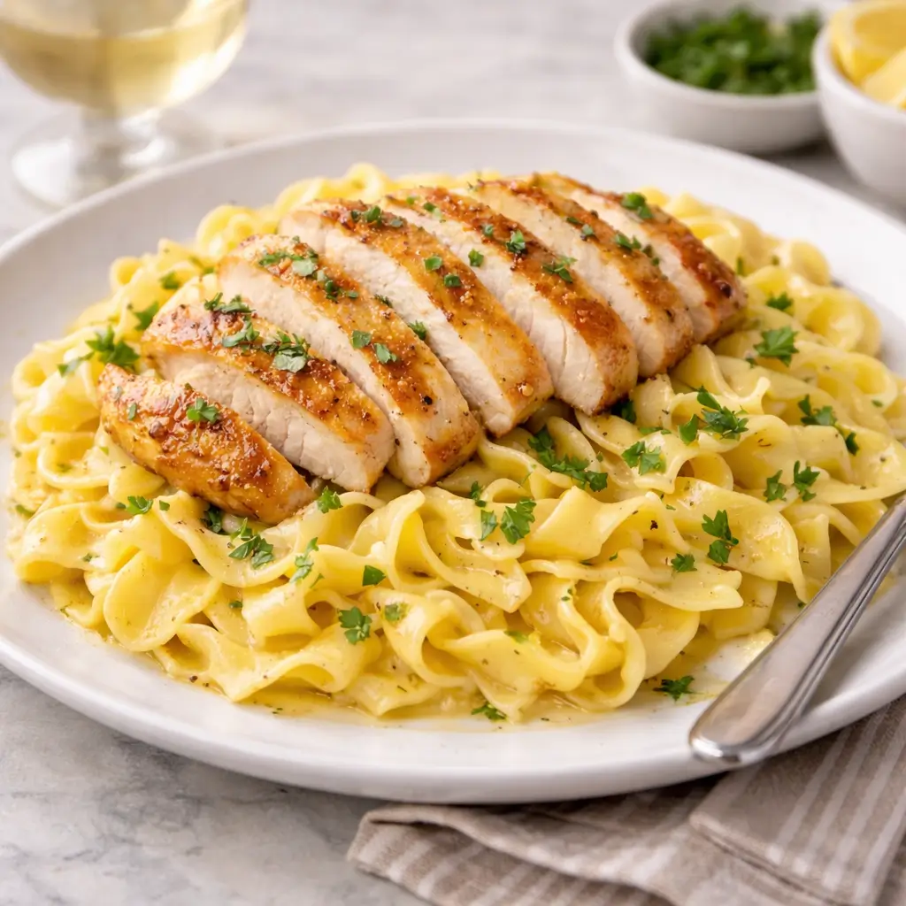 Served Ina Garten Chicken with Buttered Noodles Recipe