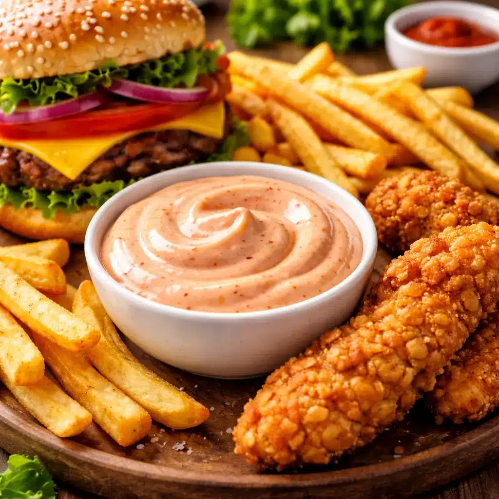sonic groovy sauce recipe served with burger fries and chicken