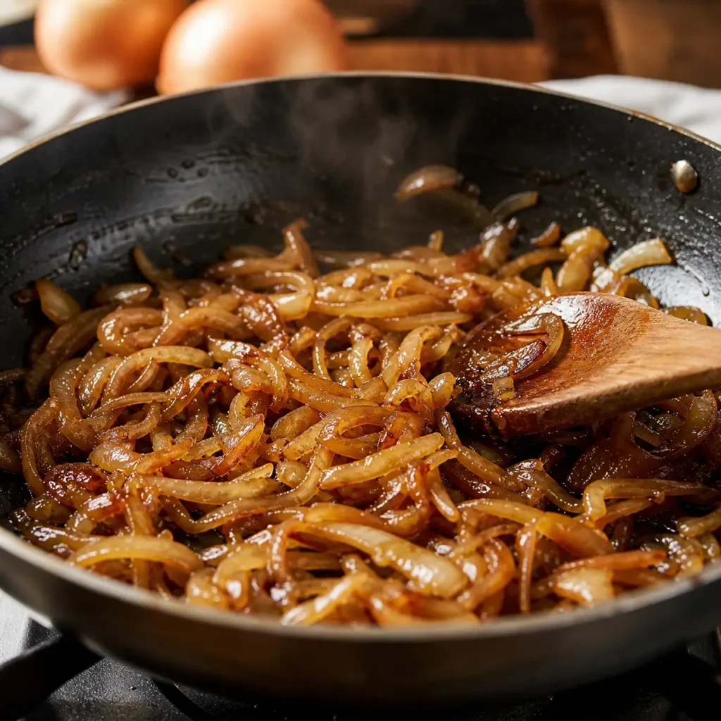 caramelizing onions for pretzels