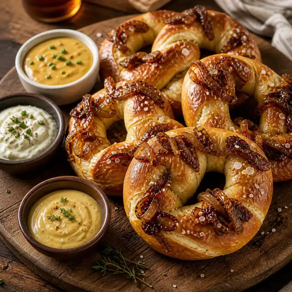 serving sour cream caramelized onion pretzels