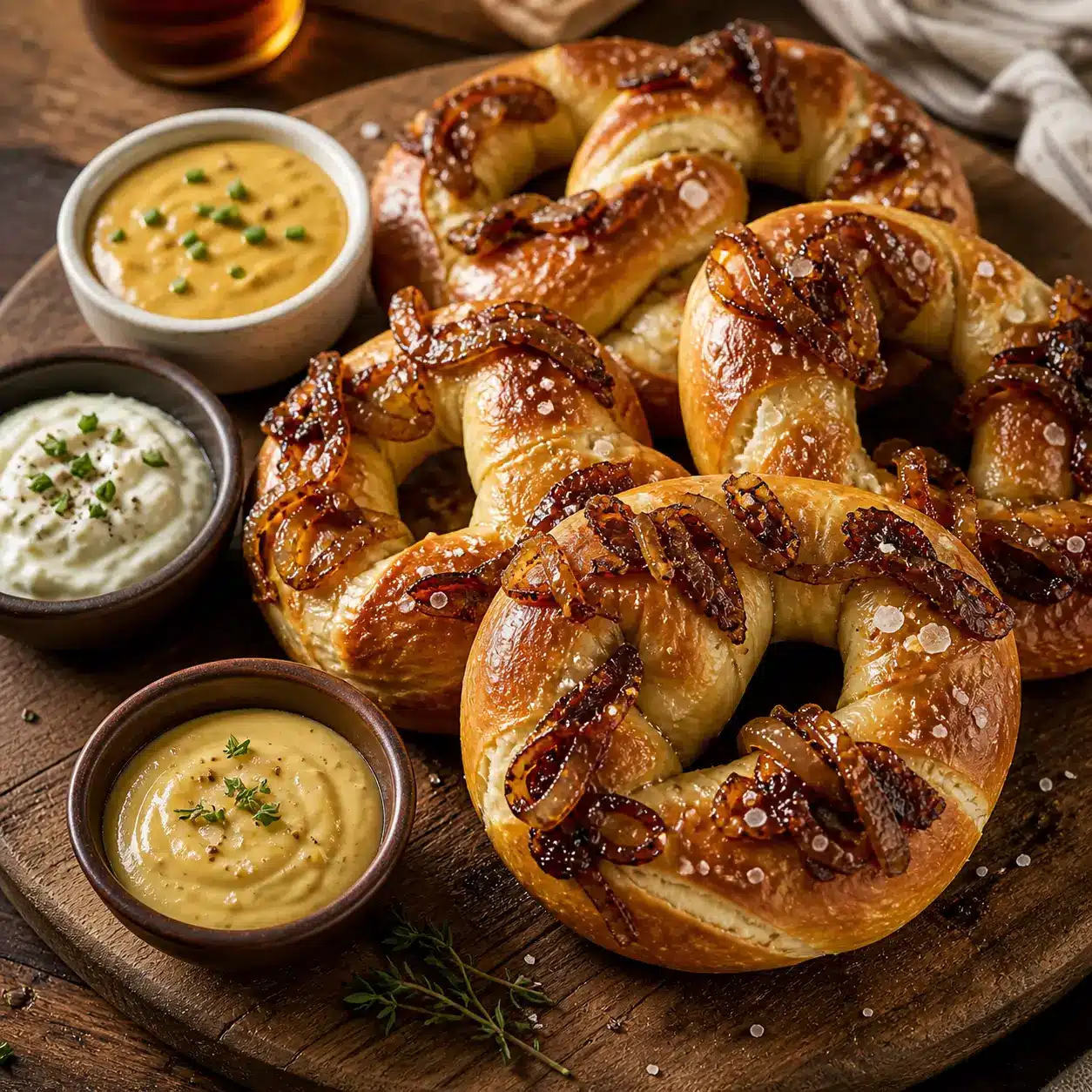 serving sour cream caramelized onion pretzels